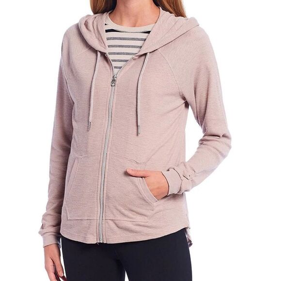 Calvin Klein Performance Even Sand Ruched LS Zip Front Hoodie Jacket - Small - Picture 1 of 16